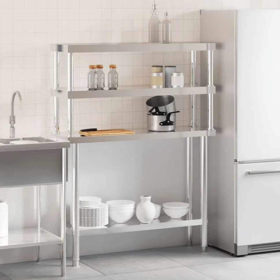 vidaXL Keukenwerktafel met bovenschap 110x30x150 cm roestvrij staal