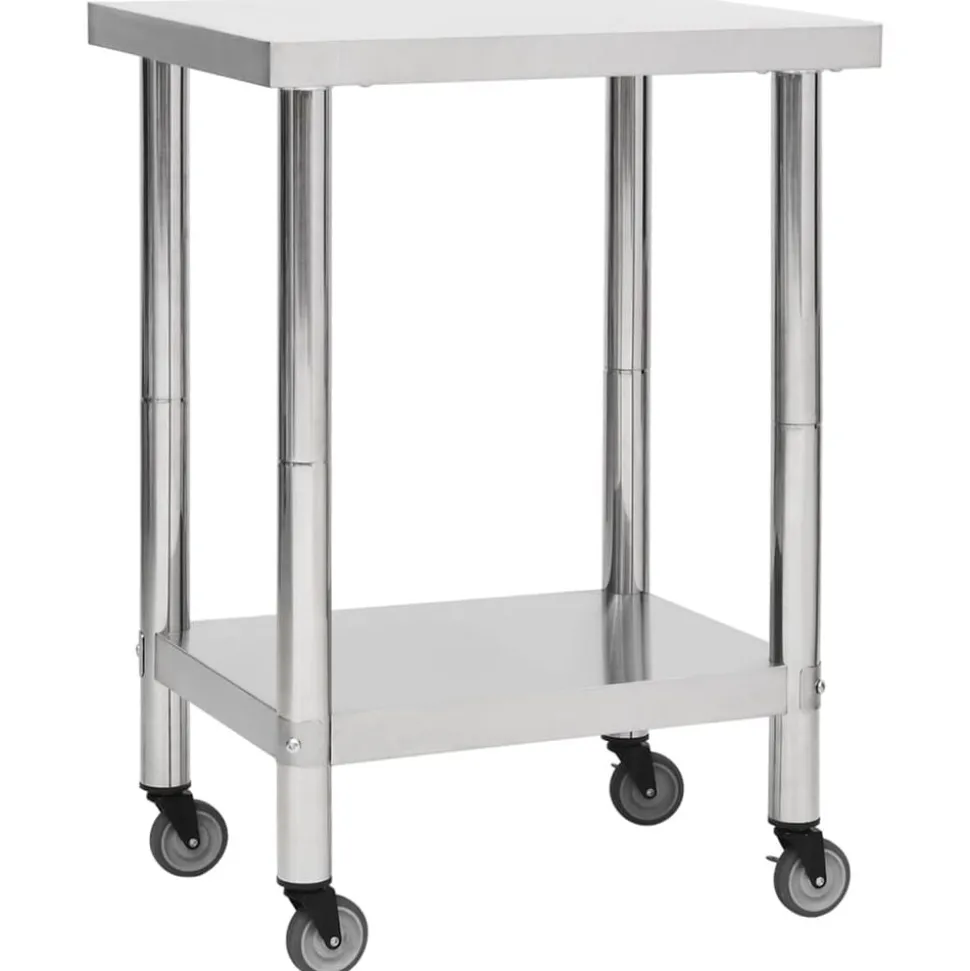 vidaXL Keukenwerktafel met wielen 60x30x85 cm roestvrij staal