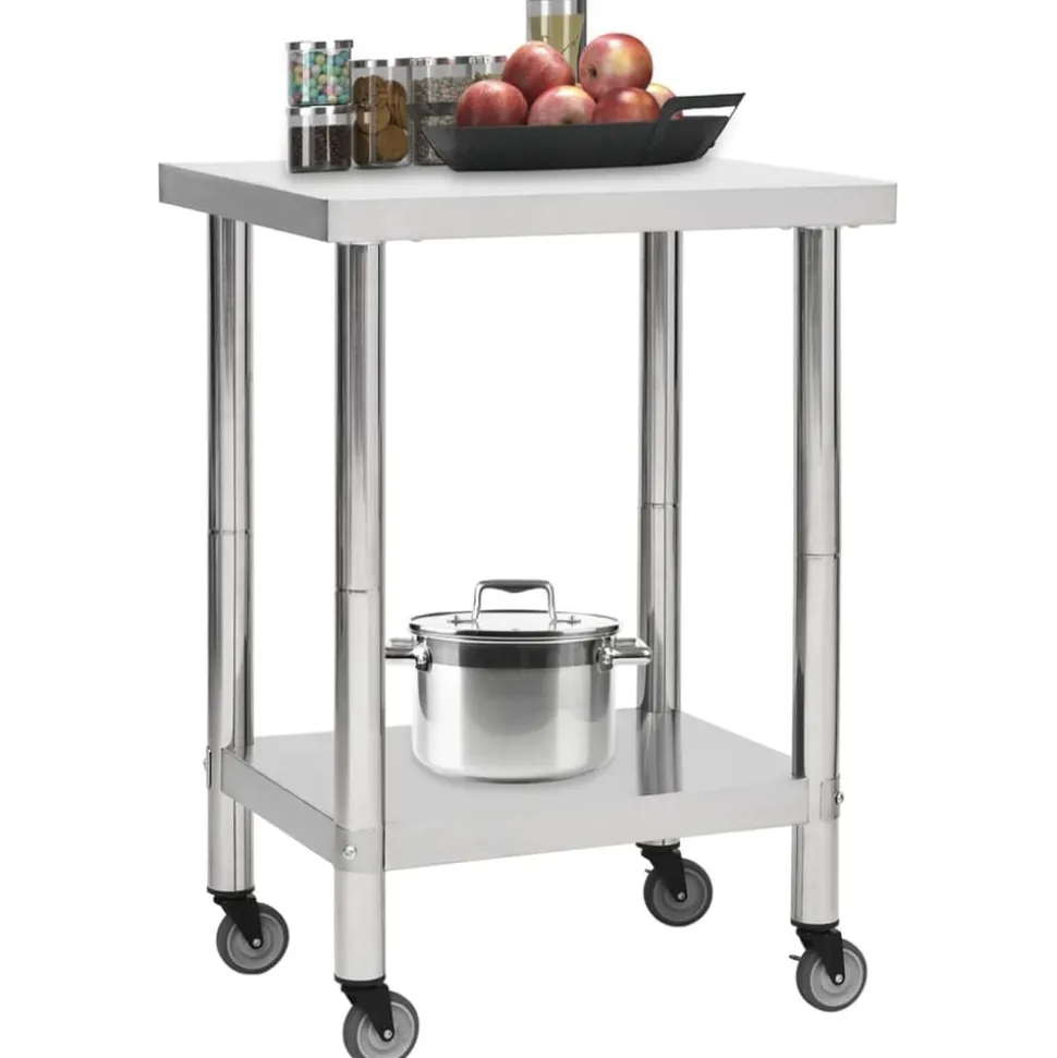 vidaXL Keukenwerktafel met wielen 60x30x85 cm roestvrij staal