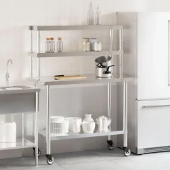 vidaXL Keukenwerktafel met bovenschap 110x55x150 cm roestvrij staal