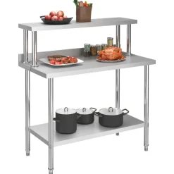 vidaXL Keukenwerktafel met bovenschap 120x60x120 cm roestvrij staal