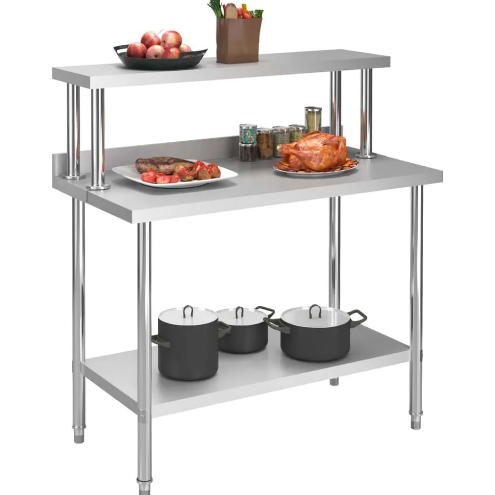 vidaXL Keukenwerktafel met bovenschap 120x60x120 cm roestvrij staal