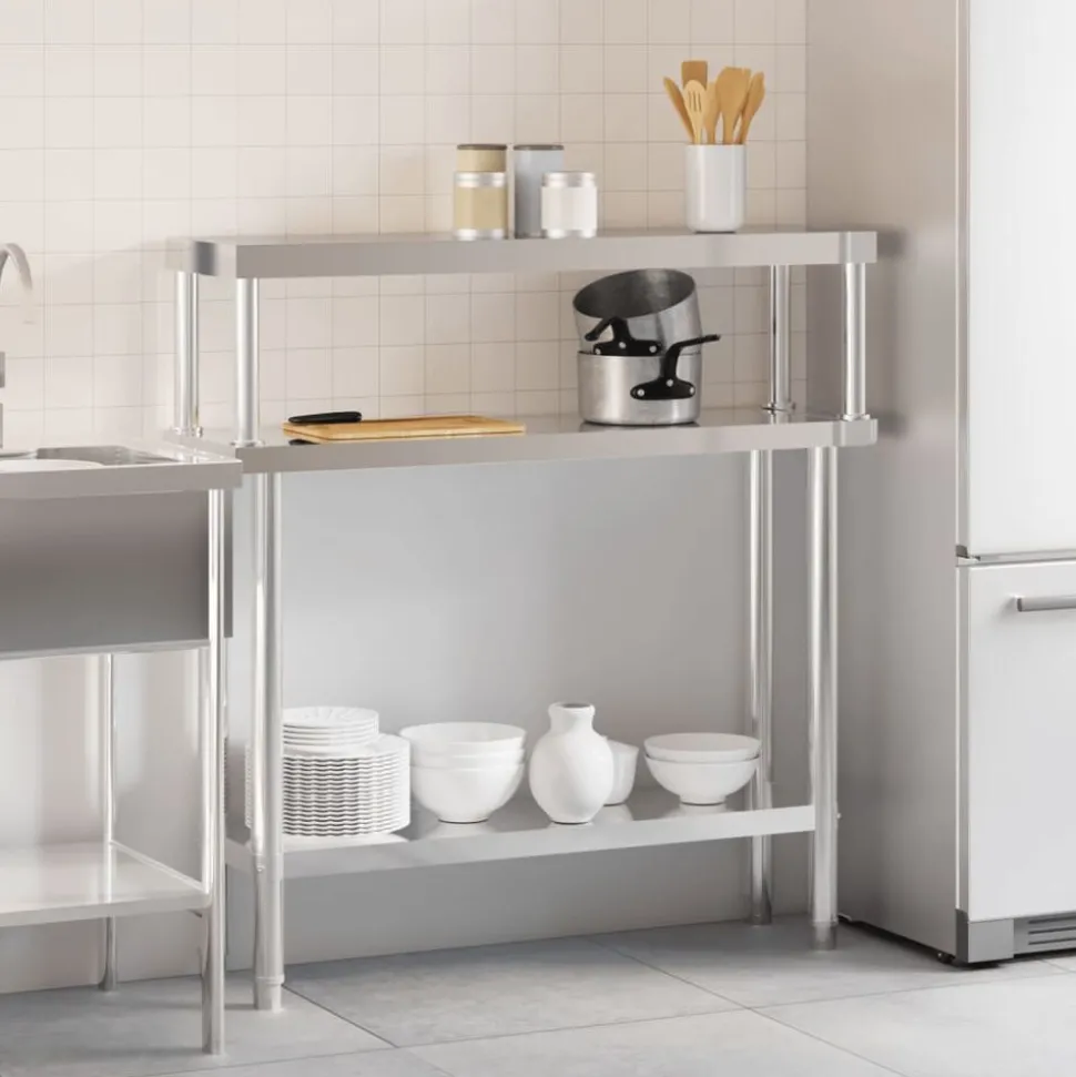 vidaXL Keukenwerktafel met bovenschap 110x30x120 cm roestvrij staal