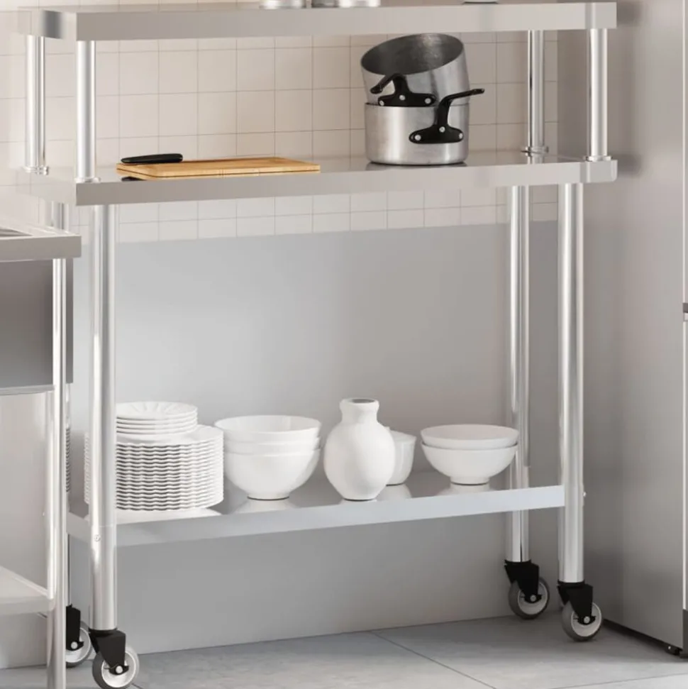 vidaXL Keukenwerktafel met bovenschap 110x30x120 cm roestvrij staal