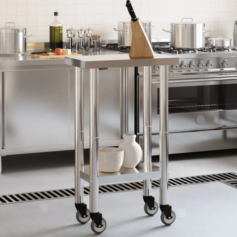 vidaXL Keukenwerktafel met wielen 55x30x85 cm roestvrij staal