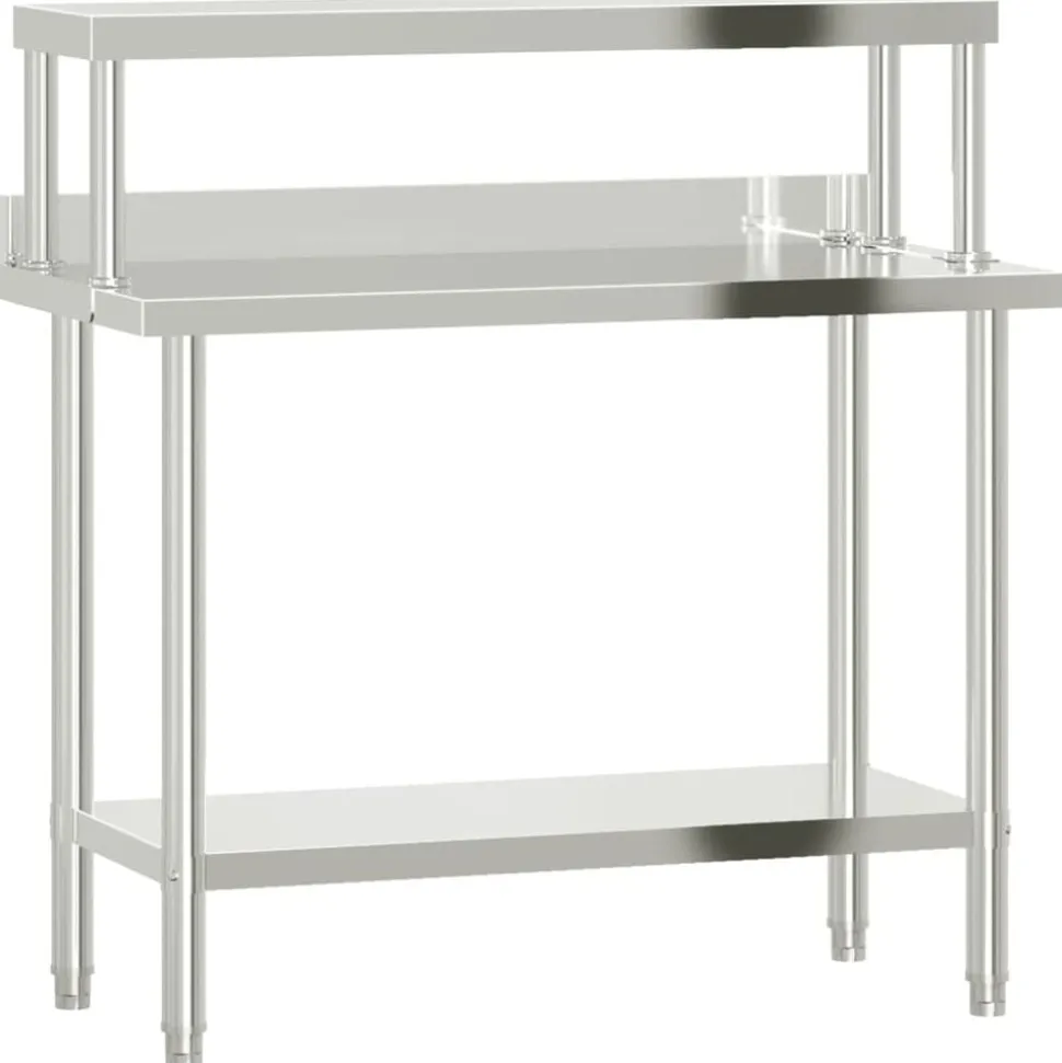 vidaXL Keukenwerktafel met bovenschap 110x55x120 cm roestvrij staal