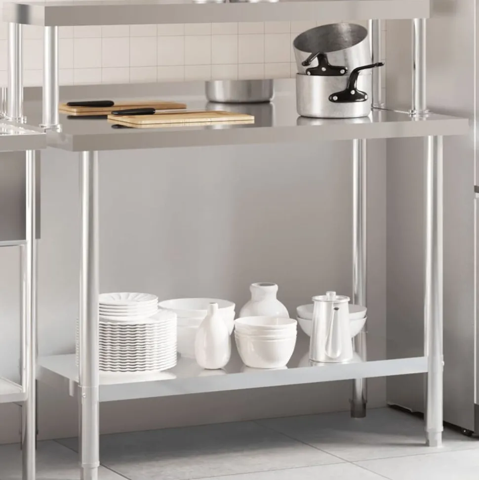 vidaXL Keukenwerktafel met bovenschap 110x55x120 cm roestvrij staal