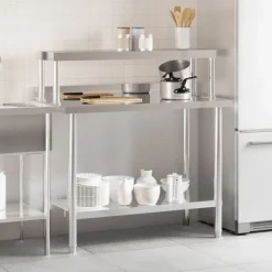 vidaXL Keukenwerktafel met bovenschap 110x55x120 cm roestvrij staal