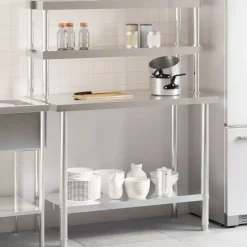 vidaXL Keukenwerktafel met bovenschap 110x55x150 cm roestvrij staal