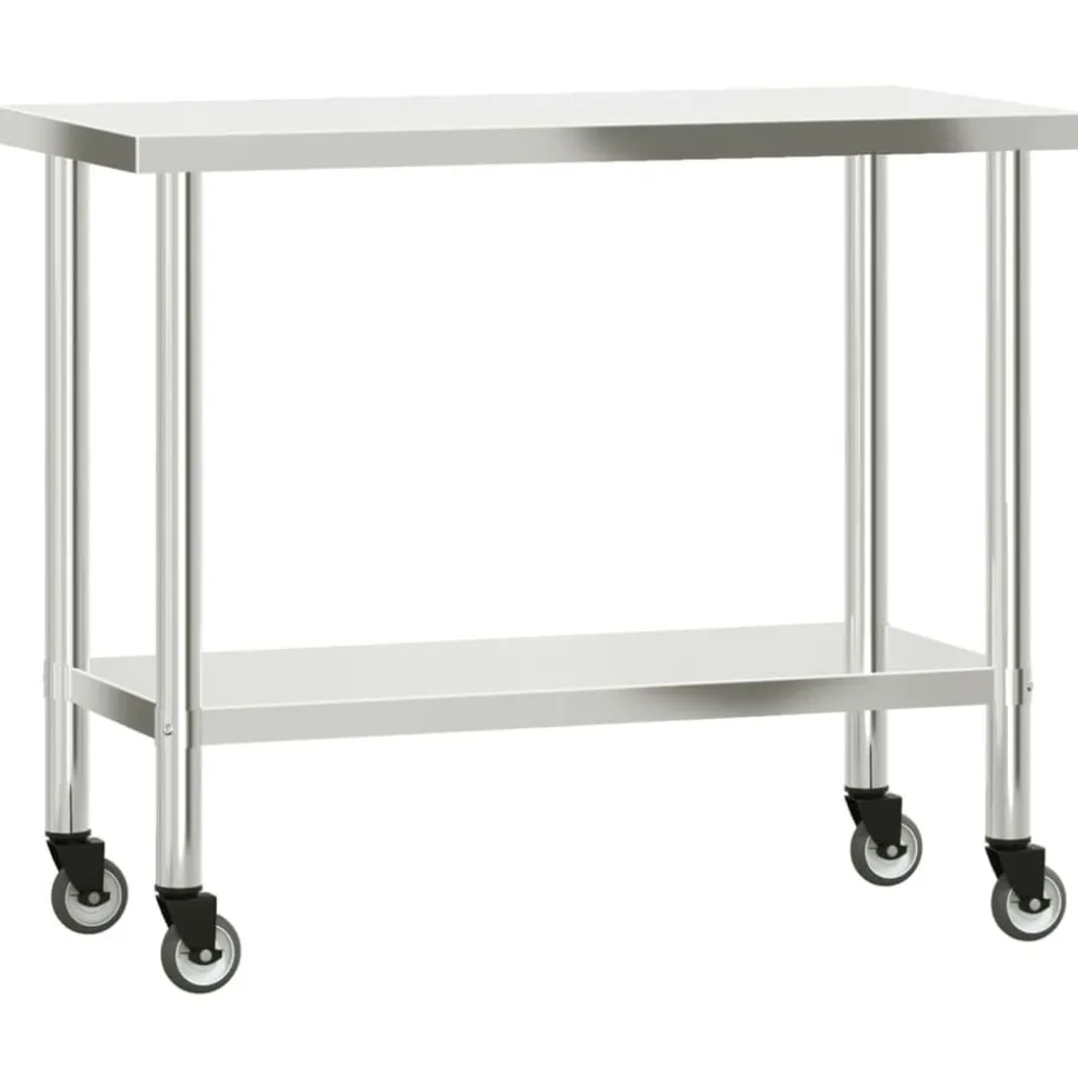 vidaXL Keukenwerktafel met wielen 110x55x85 cm roestvrij staal