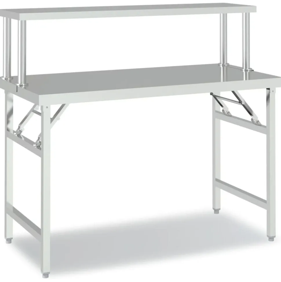 vidaXL Keukenwerktafel met bovenschap 120x60x115 cm roestvrij staal
