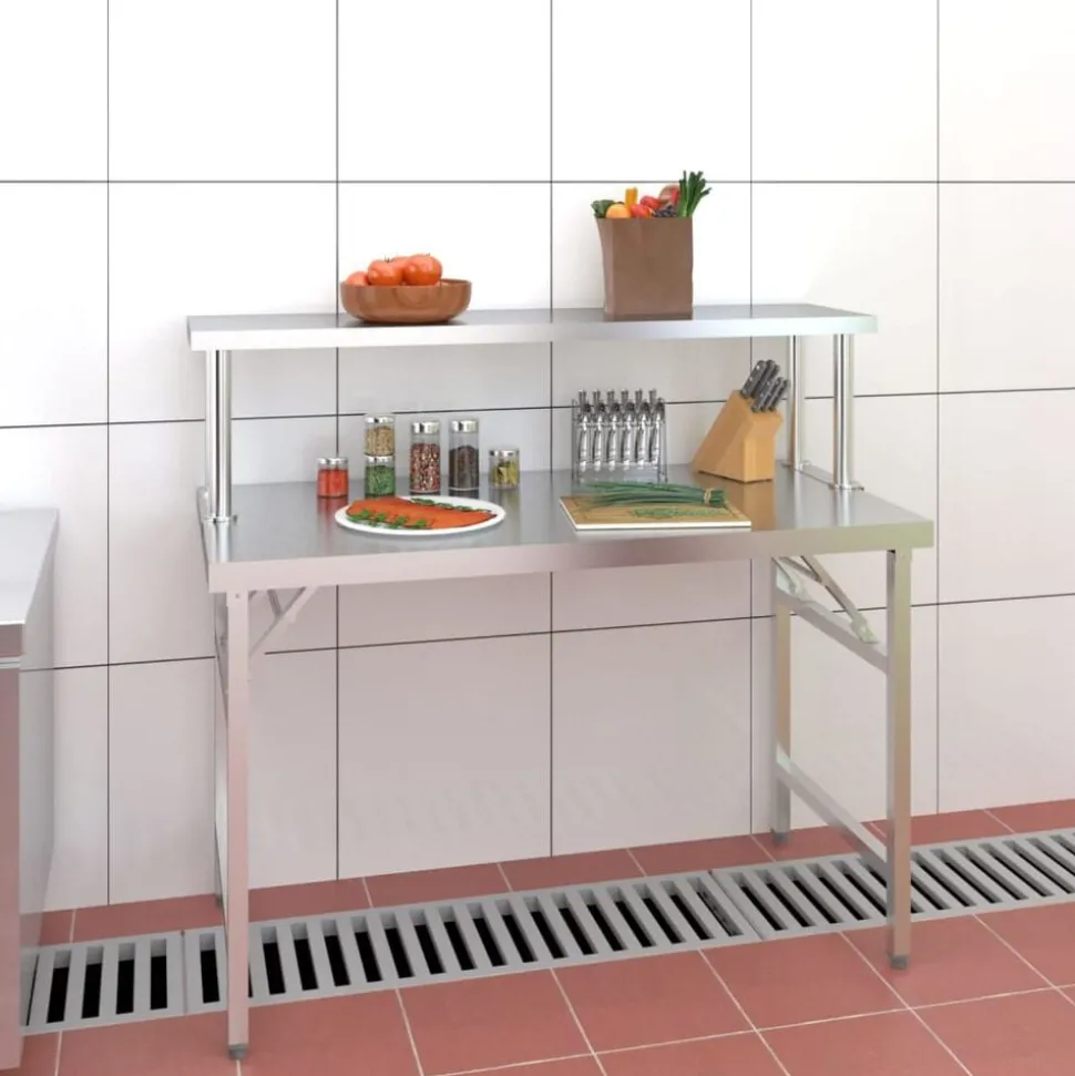 vidaXL Keukenwerktafel met bovenschap 120x60x115 cm roestvrij staal