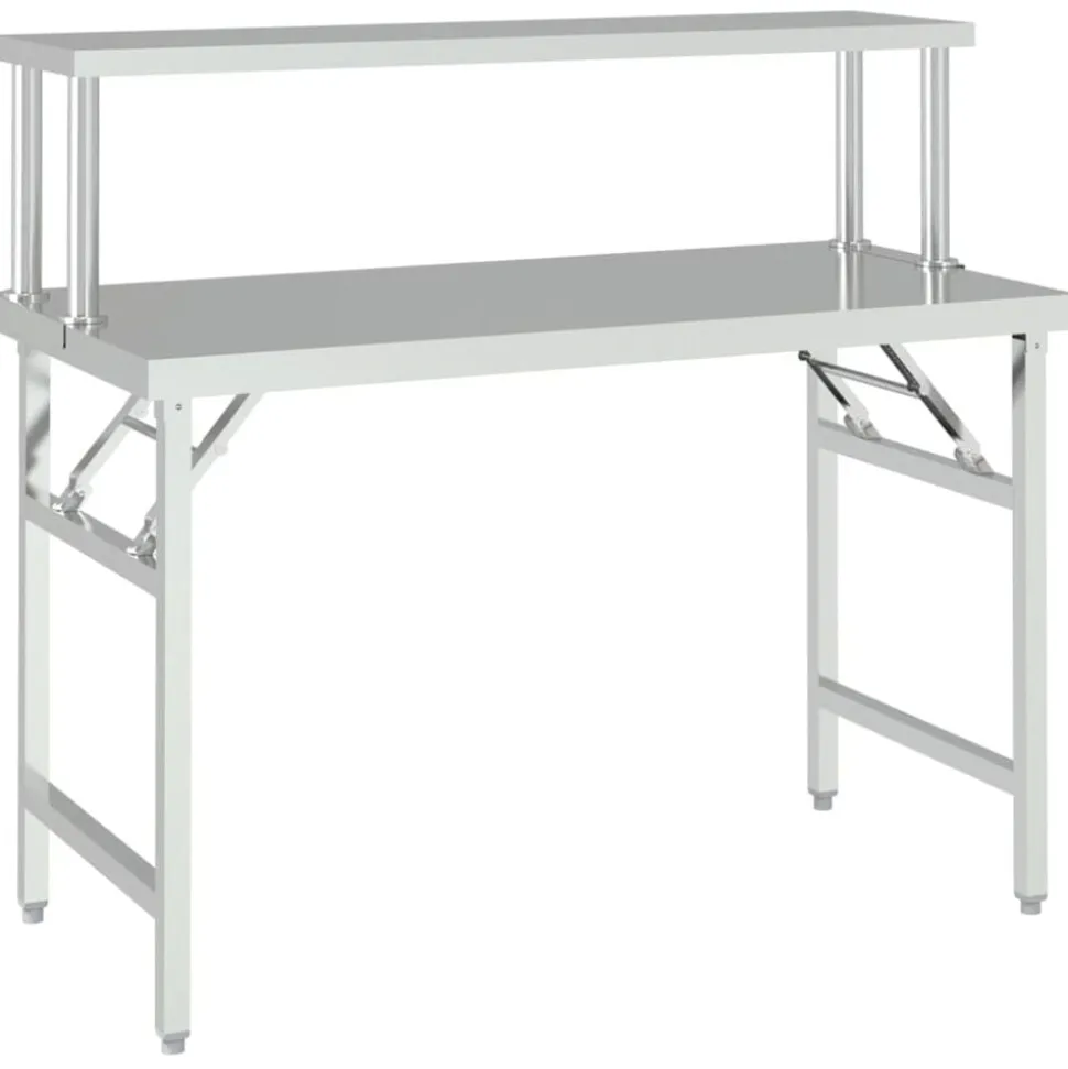 vidaXL Keukenwerktafel met bovenschap 120x60x115 cm roestvrij staal
