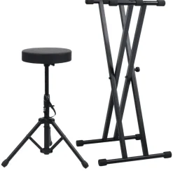 vidaXL Keyboardstandaard en -kruk dubbel versterkt zwart