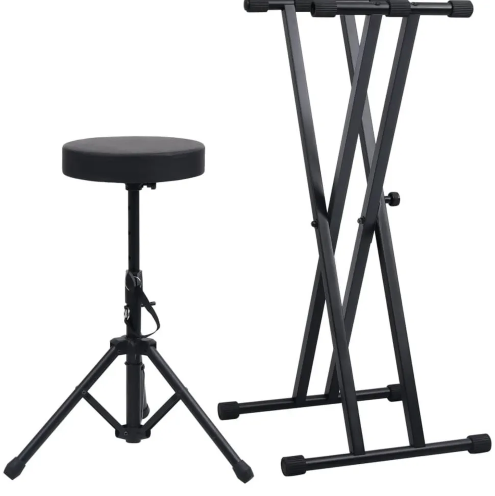 vidaXL Keyboardstandaard en -kruk dubbel versterkt zwart