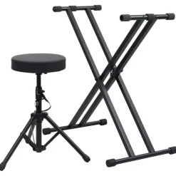vidaXL Keyboardstandaard en -kruk dubbel versterkt zwart