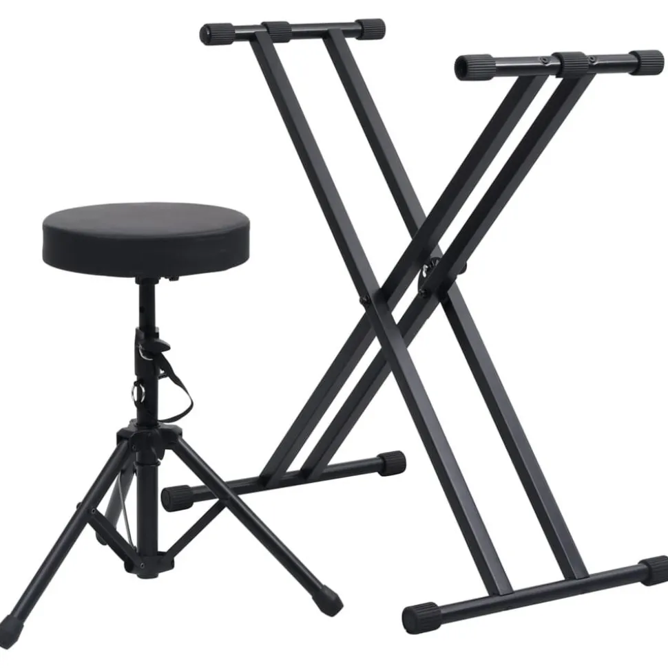 vidaXL Keyboardstandaard en -kruk dubbel versterkt zwart