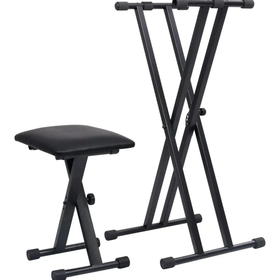 vidaXL Keyboardstandaard en -kruk dubbel versterkt zwart