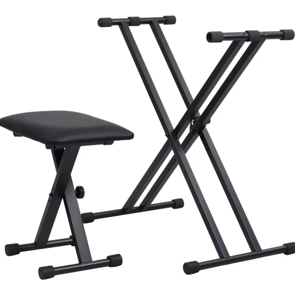 vidaXL Keyboardstandaard en -kruk dubbel versterkt zwart