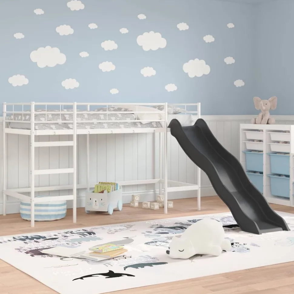 vidaXL Kinder loft bedframe met glijbaan Wit en Antraciet 75 x 190 cm
