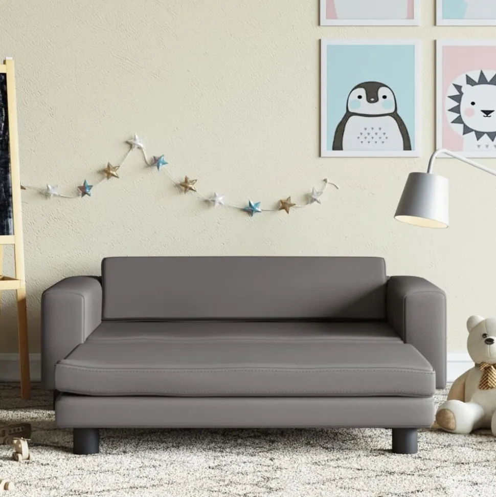 vidaXL Kinderbank met voetensteun 100x50x30 cm kunstleer grijs