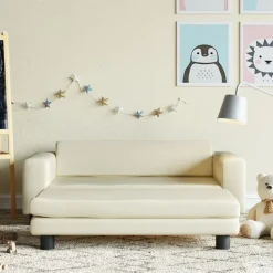 vidaXL Kinderbank met voetensteun 100x50x30 cm kunstleer crèmekleurig
