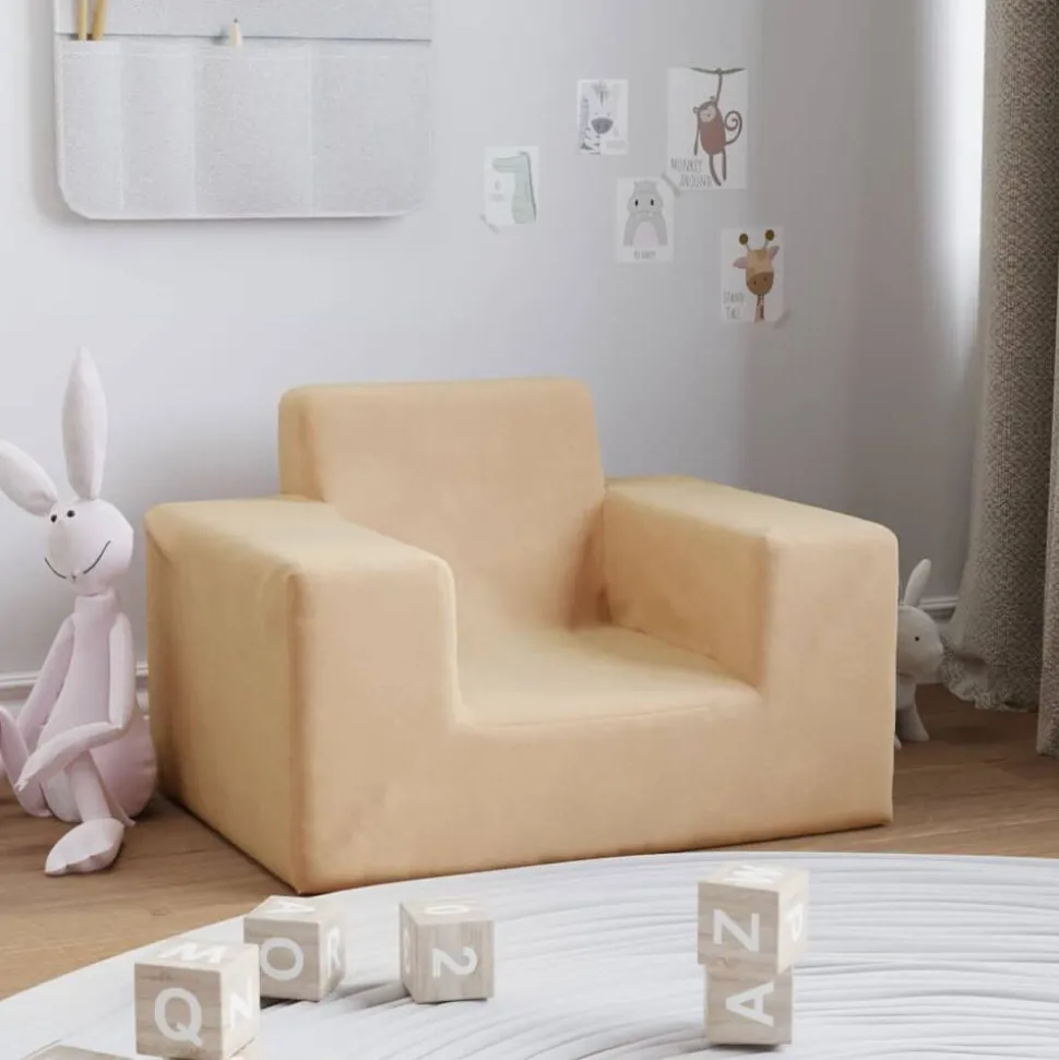 vidaXL Kinderbank zacht pluche crèmekleurig