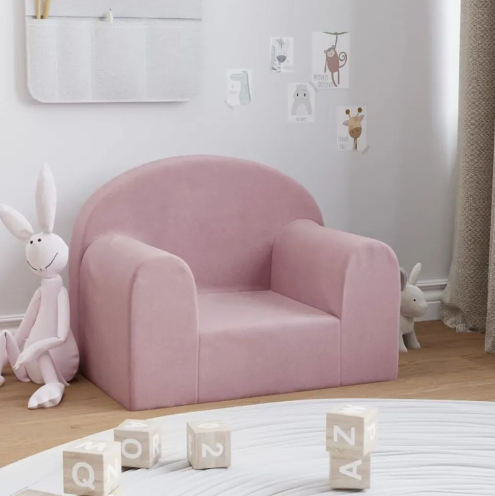 vidaXL Kinderbank zacht pluche roze