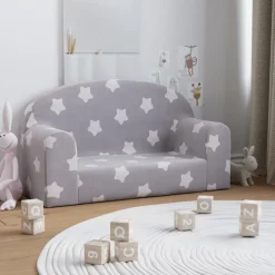 vidaXL Kinderbank 2-zits met sterren zacht pluche lichtgrijs