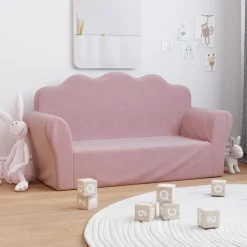 vidaXL Kinderbank 2-zits roze zacht pluche