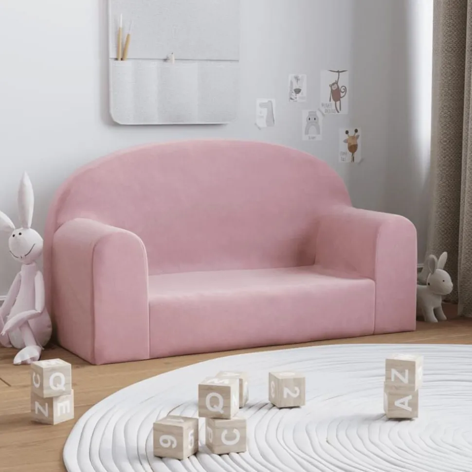 vidaXL Kinderbank 2-zits zacht pluche roze