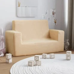 vidaXL Kinderbank 2-zits zacht pluche crèmekleurig