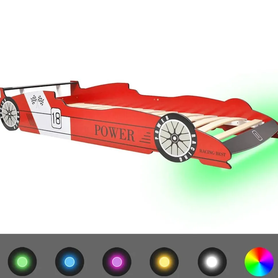 vidaXL Kinderbed raceauto met LED-verlichting rood 90x200 cm