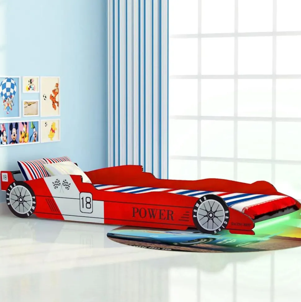 vidaXL Kinderbed raceauto met LED-verlichting rood 90x200 cm