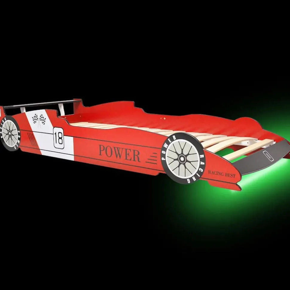 vidaXL Kinderbed raceauto met LED-verlichting rood 90x200 cm