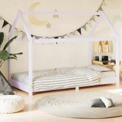 vidaXL Kinderbedframe massief grenenhout wit 70x140 cm