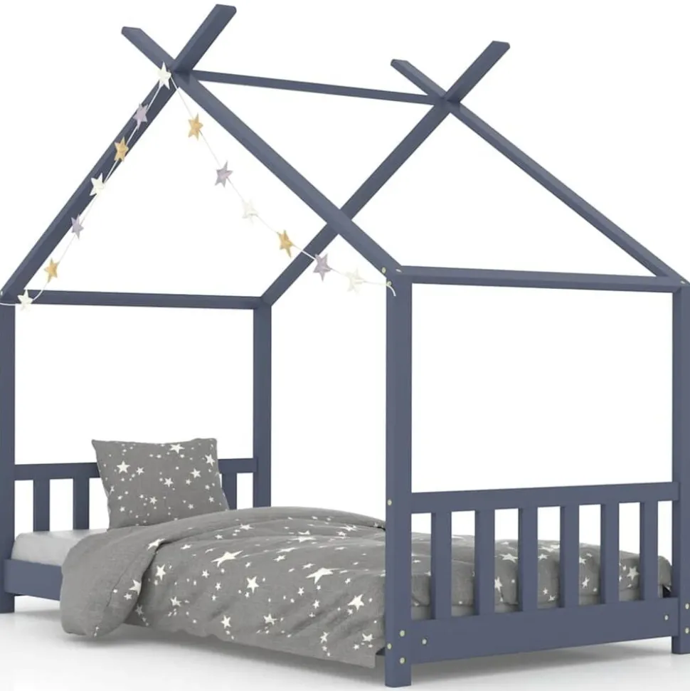 vidaXL Kinderbedframe massief grenenhout grijs 70x140 cm
