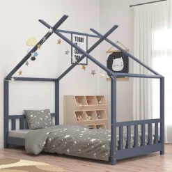 vidaXL Kinderbedframe massief grenenhout grijs 70x140 cm