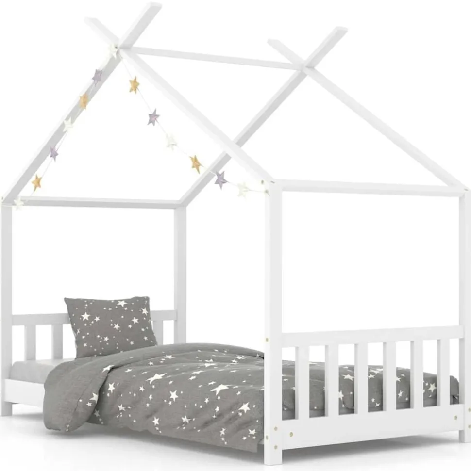 vidaXL Kinderbedframe massief grenenhout wit 70x140 cm