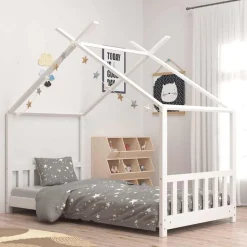 vidaXL Kinderbedframe massief grenenhout wit 70x140 cm