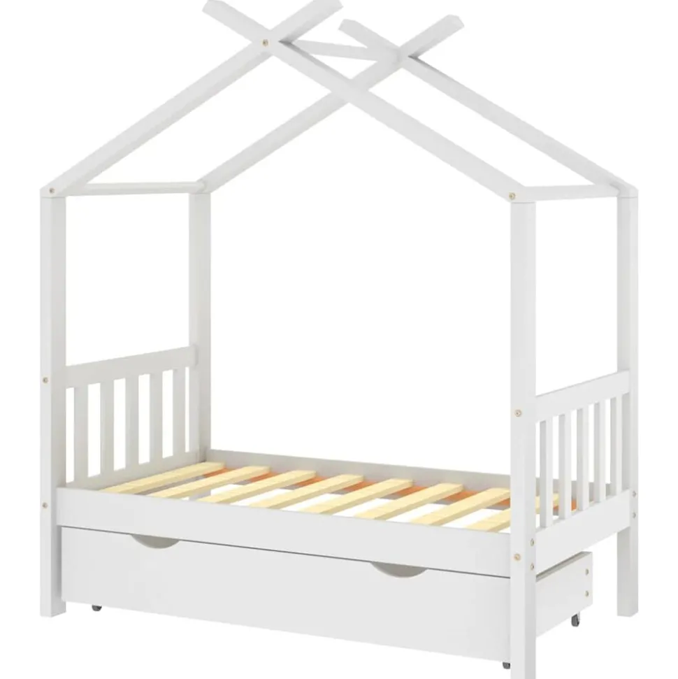 vidaXL Kinderbedframe met lade massief grenenhout 70x140 cm wit