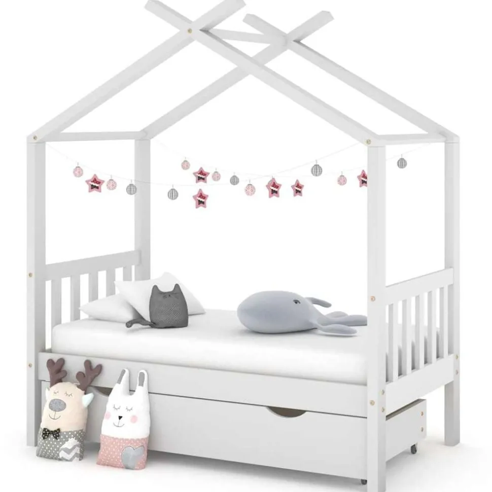 vidaXL Kinderbedframe met lade massief grenenhout 70x140 cm wit