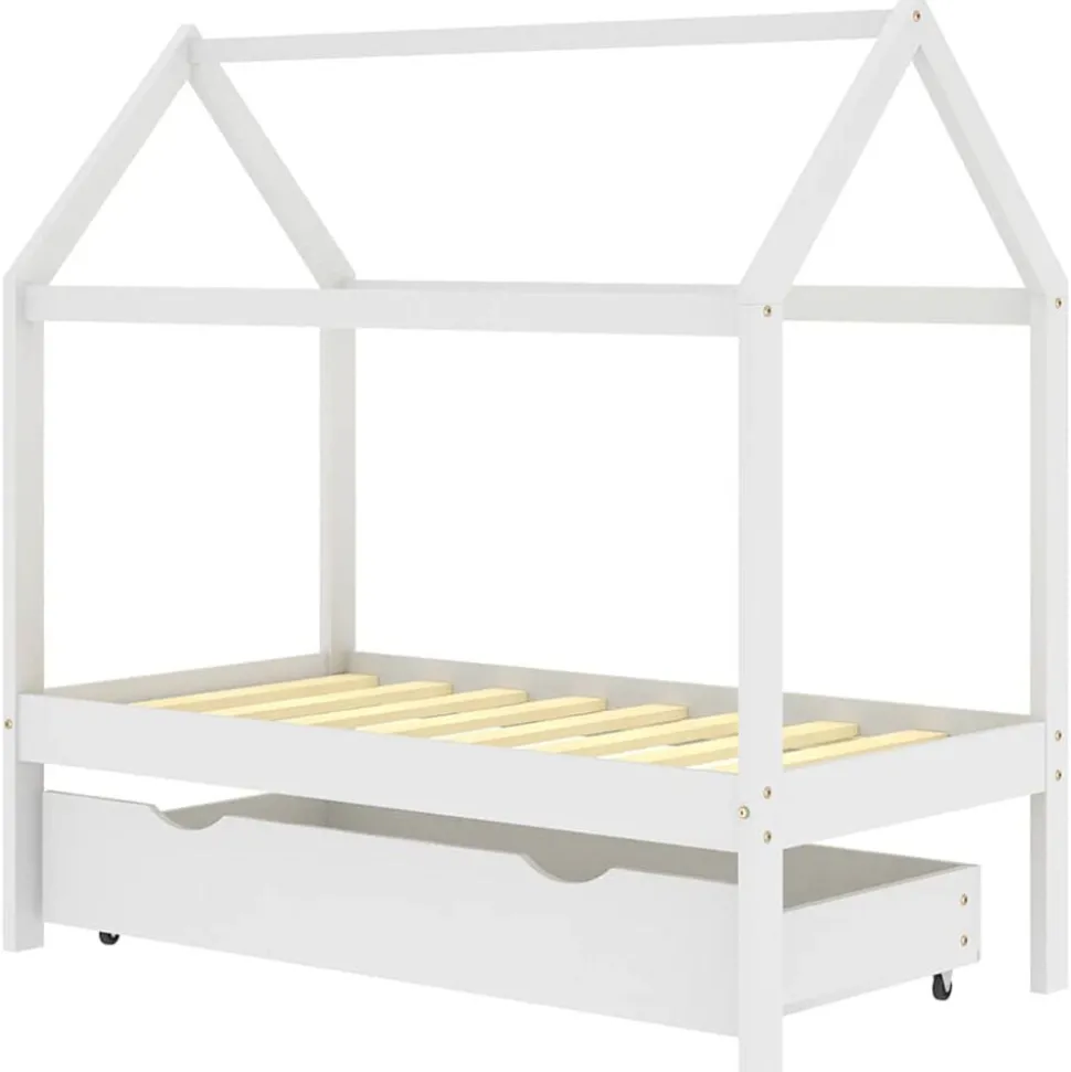 vidaXL Kinderbedframe met lade massief grenenhout 70x140 cm wit