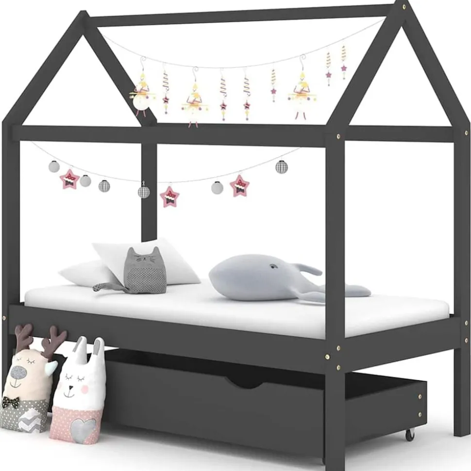 vidaXL Kinderbedframe met lade grenenhout donkergrijs 70x140 cm
