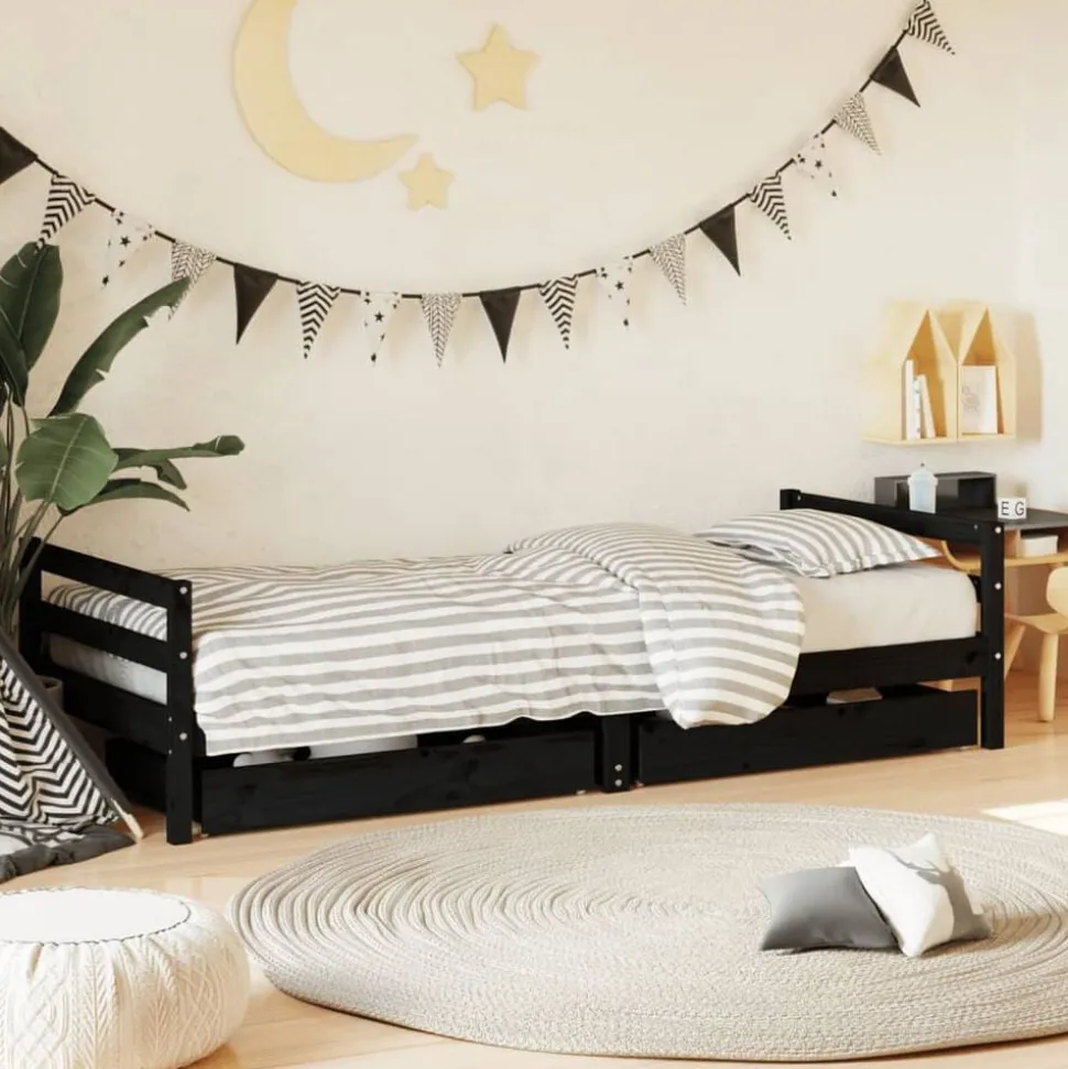 vidaXL Kinderbedframe met lades 80x200 cm massief grenenhout zwart