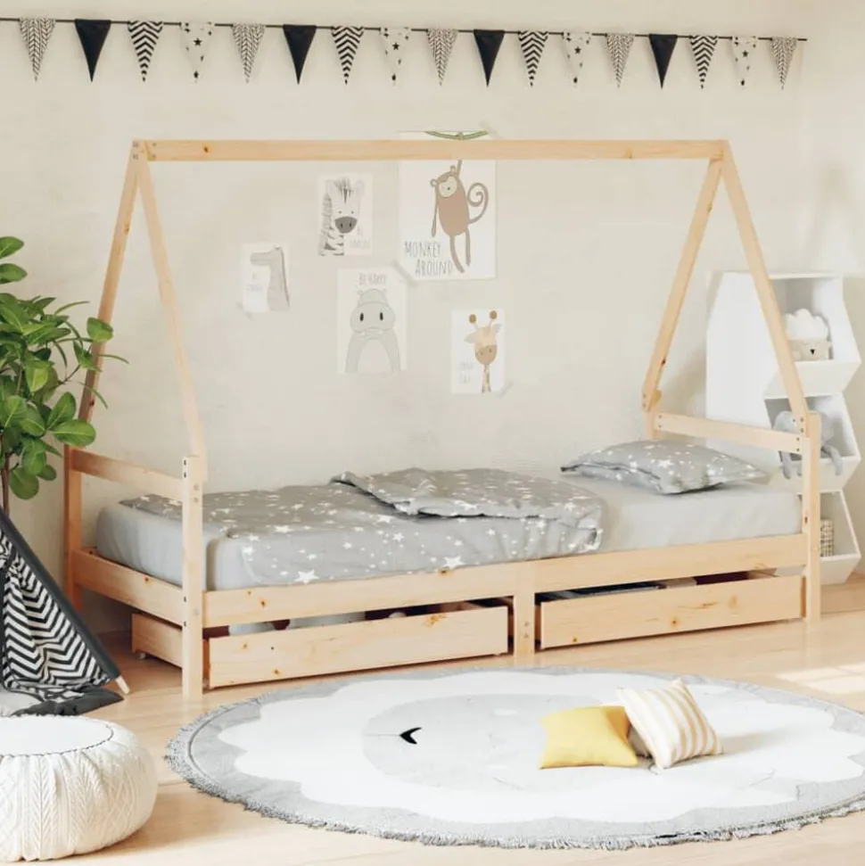 vidaXL Kinderbedframe met lades 80x200 cm massief grenenhout