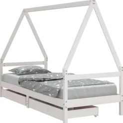 vidaXL Kinderbedframe met lades 80x200 cm massief grenenhout wit
