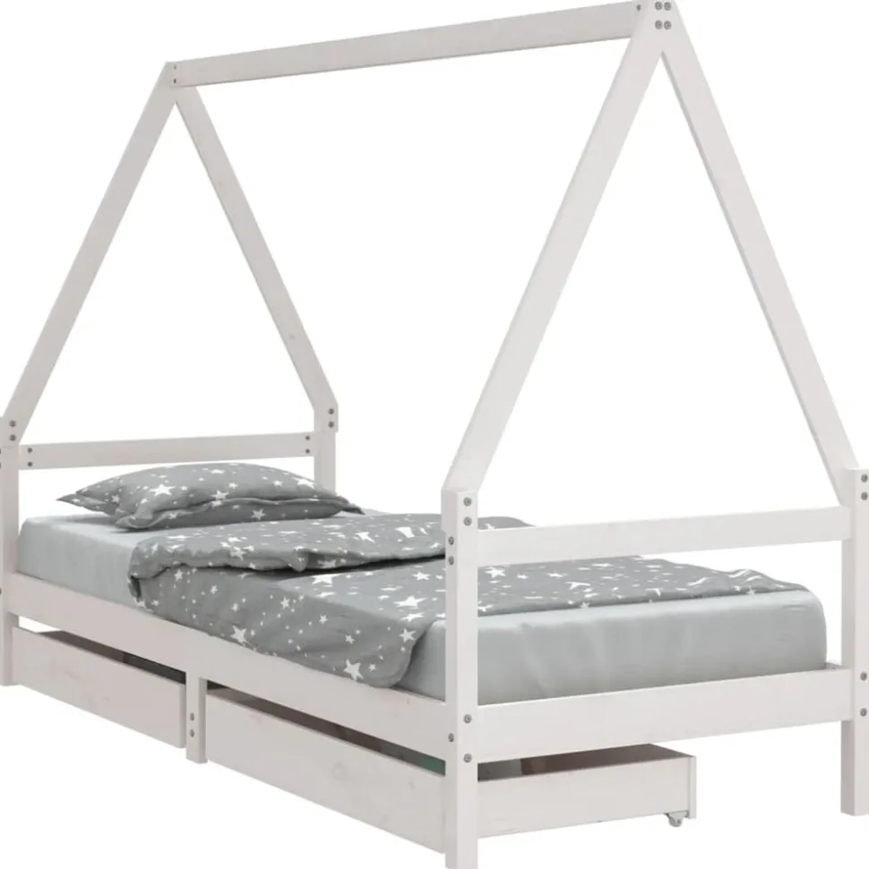 vidaXL Kinderbedframe met lades 80x200 cm massief grenenhout wit