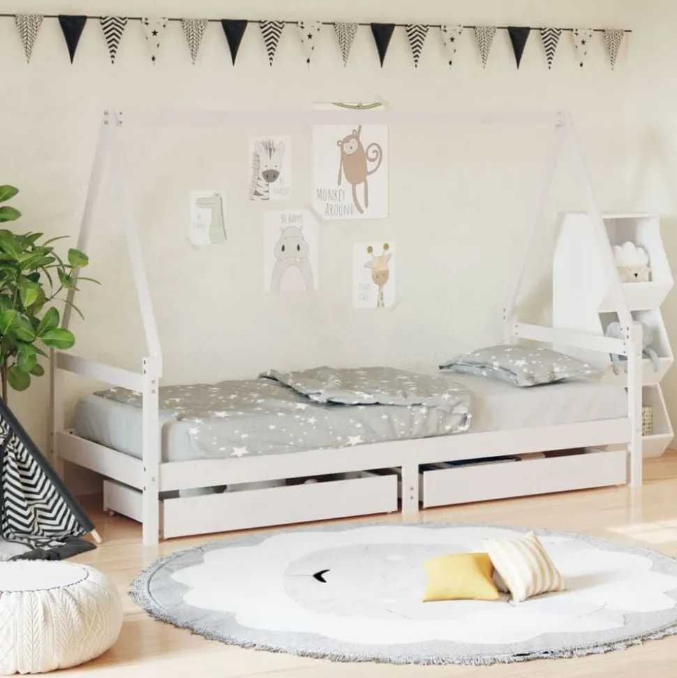 vidaXL Kinderbedframe met lades 80x200 cm massief grenenhout wit