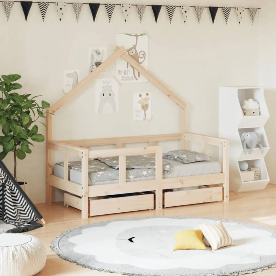 vidaXL Kinderbedframe met lades 70x140 cm massief grenenhout